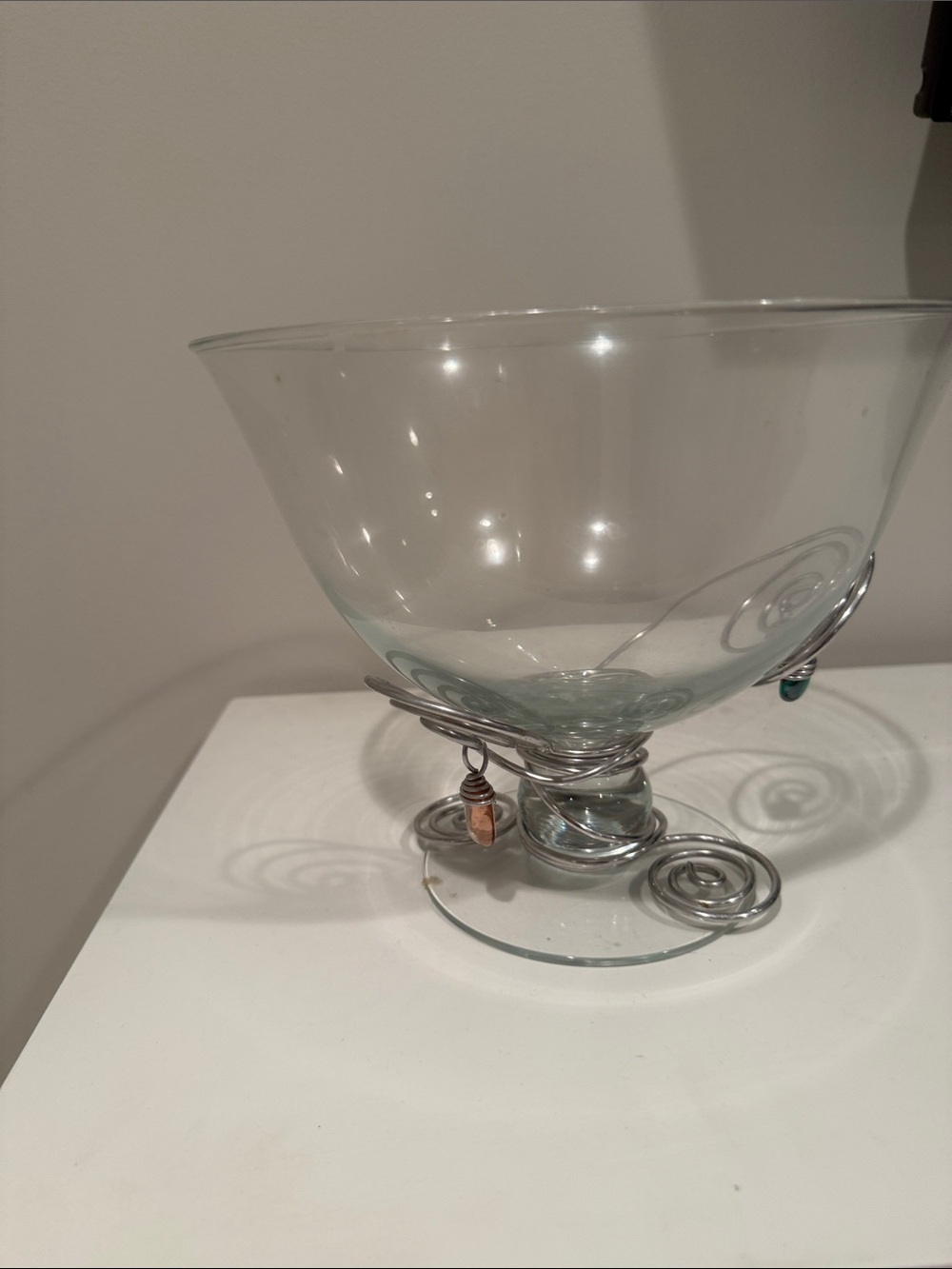 Glass Decorative Bowl with Wire Spiral Base
